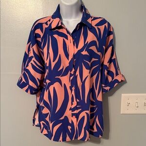 Vibrant Blue and Pink Women's Button Down Shirt